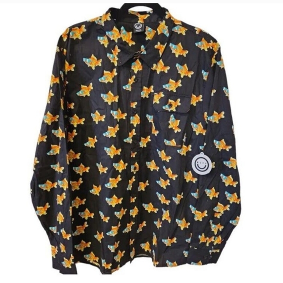 Neff long sleeve button up shirt with koi fish size medium in men's - Picture 1 of 9